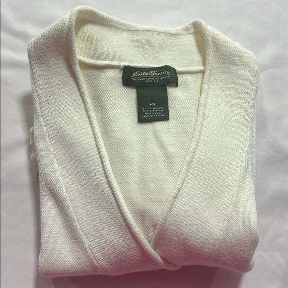 Eddie Bauer Cream V-Neck Knit Sweater Top Women’s Large Classic Soft Stretch - Picture 4 of 8